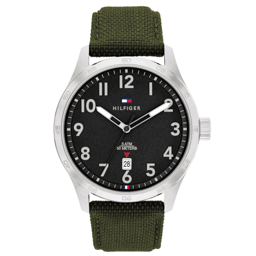 Tommy Hilfiger Men's Green Cordura Strap and Black Dial Quartz Basic Calendar Watch 1710593 - KRISHNA WATCH COMPANY