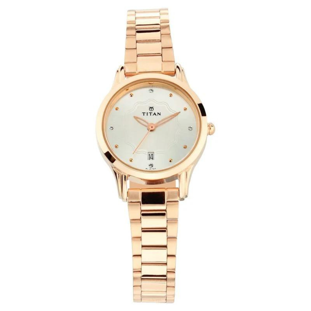 Titan Quartz Analog with Date Silver Dial Metal Strap Watch for Women - 2628WM01 - KRISHNA WATCH COMPANY