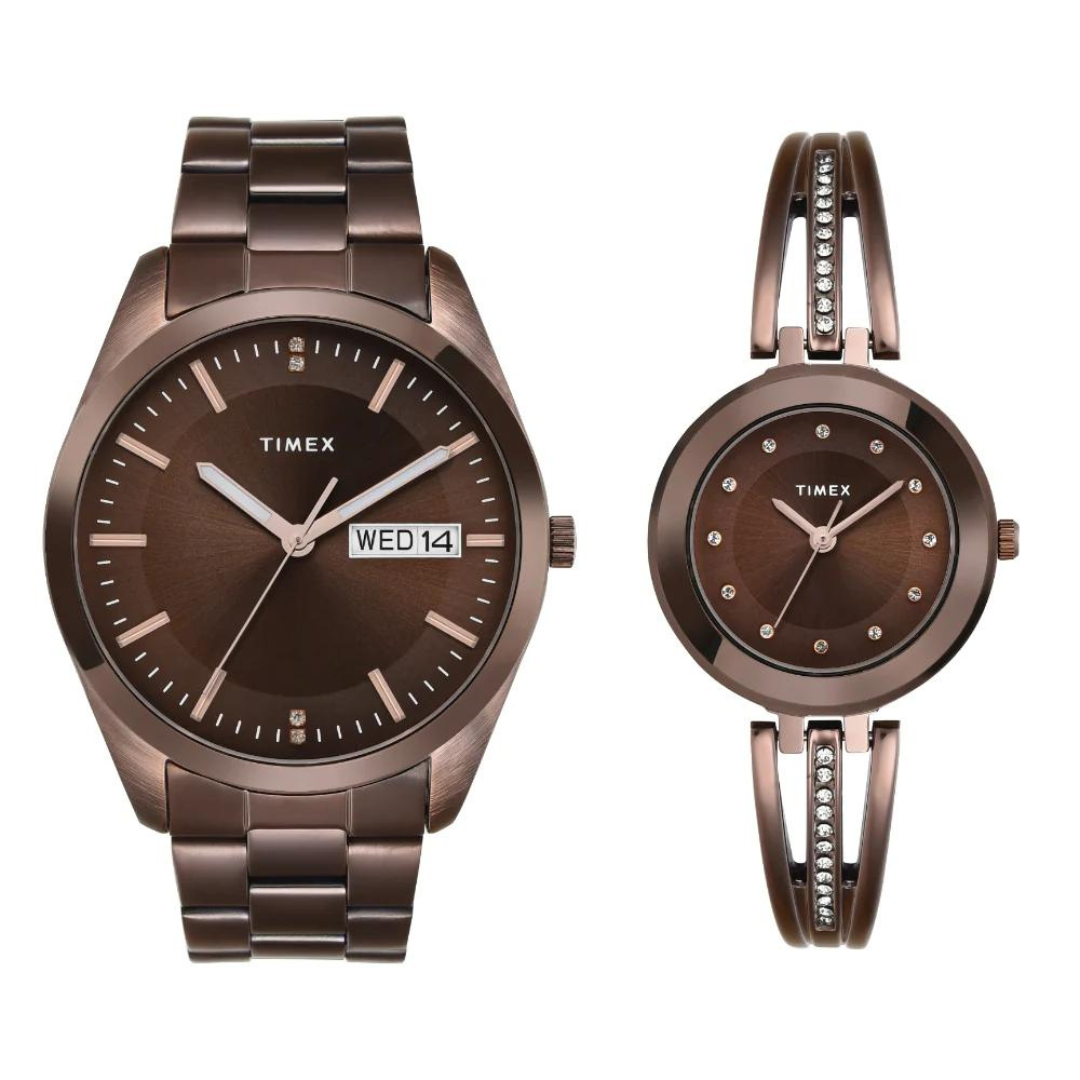 Timex Pairs Brown Round Analog Dial Watch- TW00PR311 - KRISHNA WATCH COMPANY