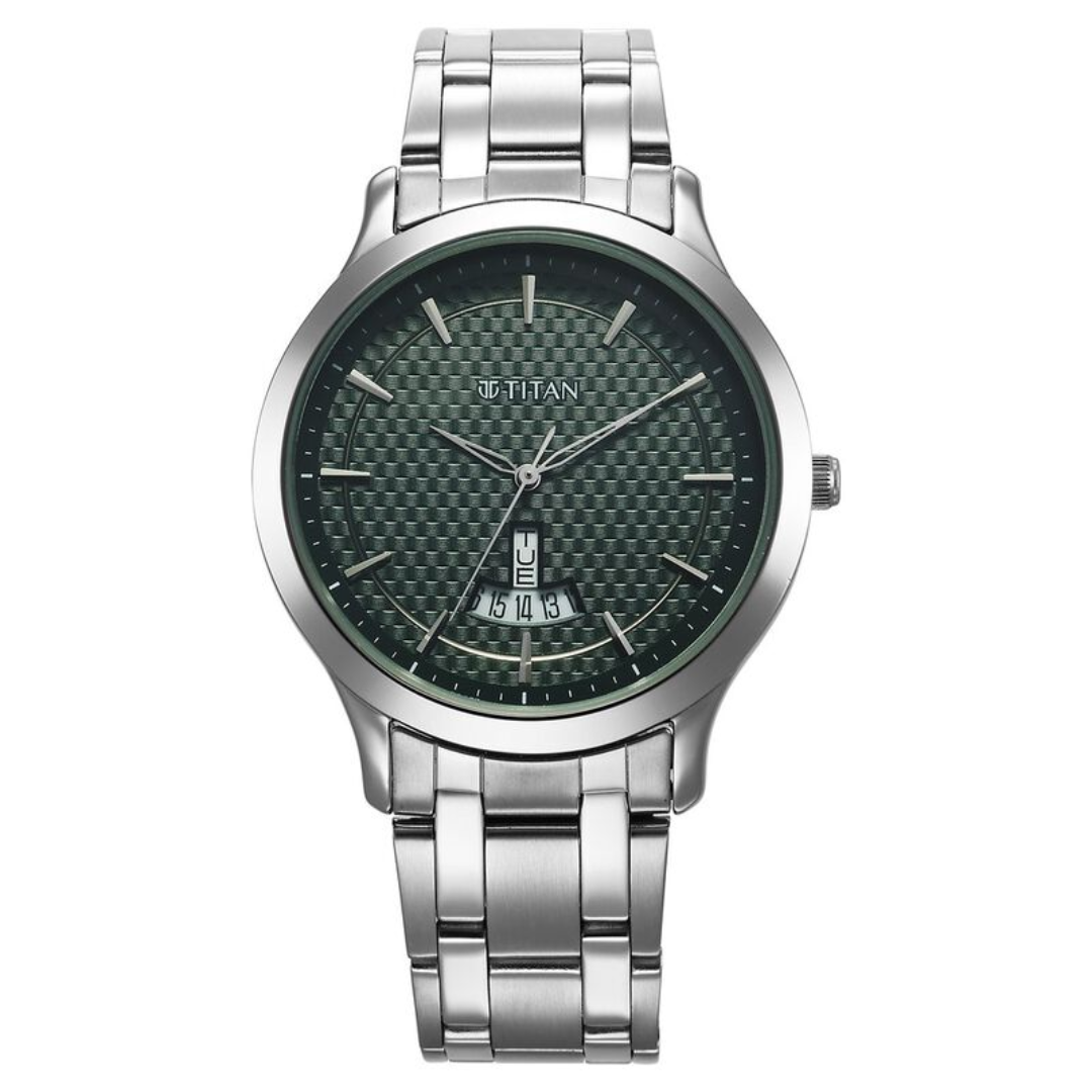 Titan Karishma Quartz Analog Green Dial Stainless Steel Strap Watch for Men 1825SM11 - KRISHNA WATCH COMPANY