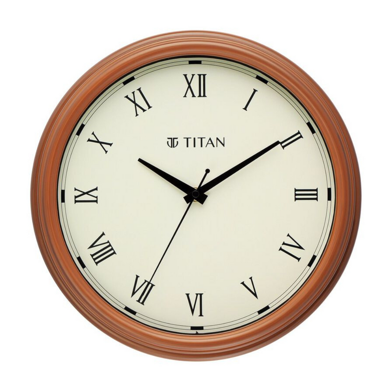 Titan Classic Brown Wall Clock with Silent Sweep Technology - 32.5 cm x 32.5 cm (Medium) W0045PA02A - KRISHNA WATCH COMPANY