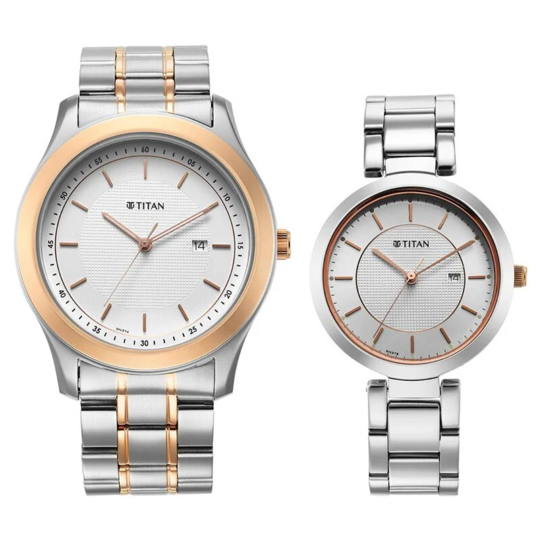 Titan Bandhan White Dial Analog with Date Stainless Steel Strap Watch for Couple 16272480KM01 - KRISHNA WATCH COMPANY