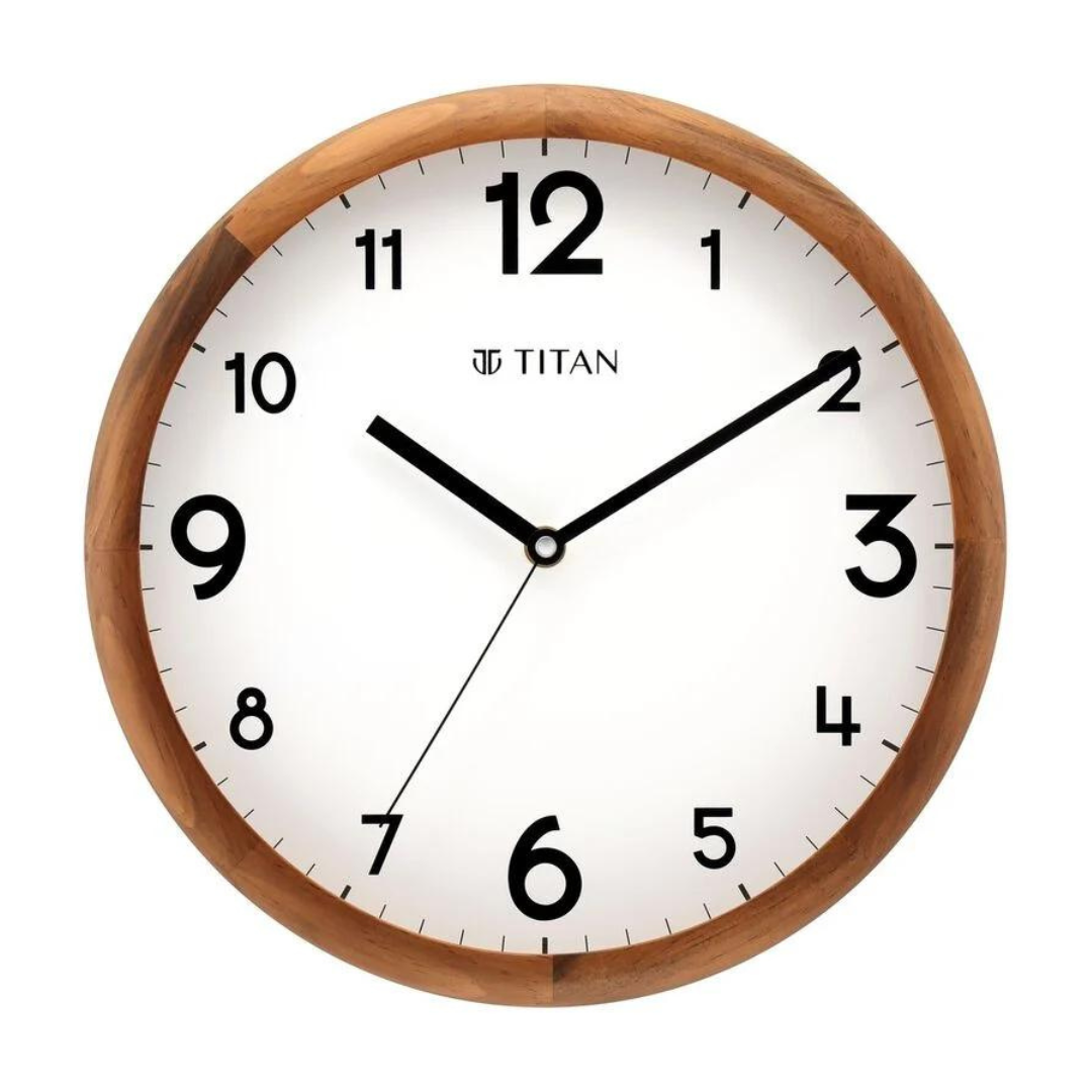 TITAN WALL CLOCK Wooden Wall Clock with White Dial and Silent Sweep - W0064WA01 - KRISHNA WATCH COMPANY