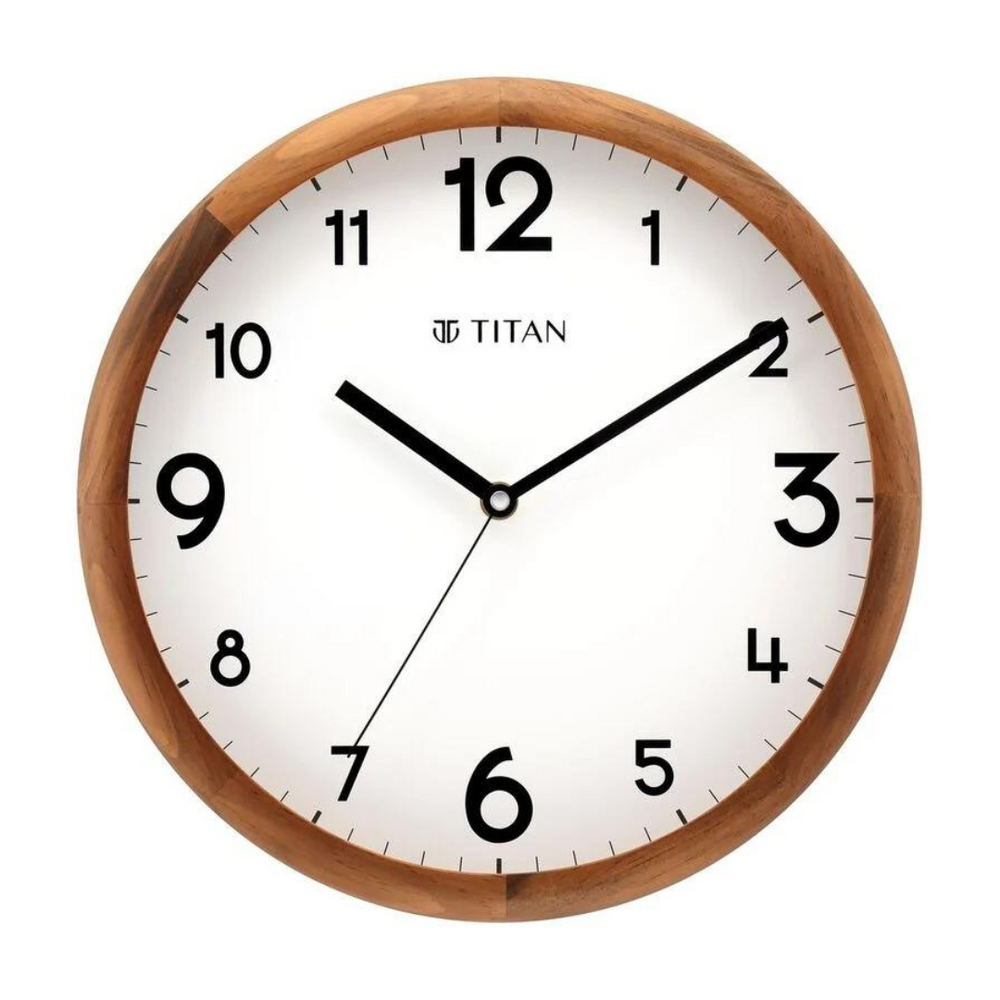 TITAN WALL CLOCK Wooden Wall Clock with White Dial and Silent Sweep - W0064WA01 - KRISHNA WATCH COMPANY