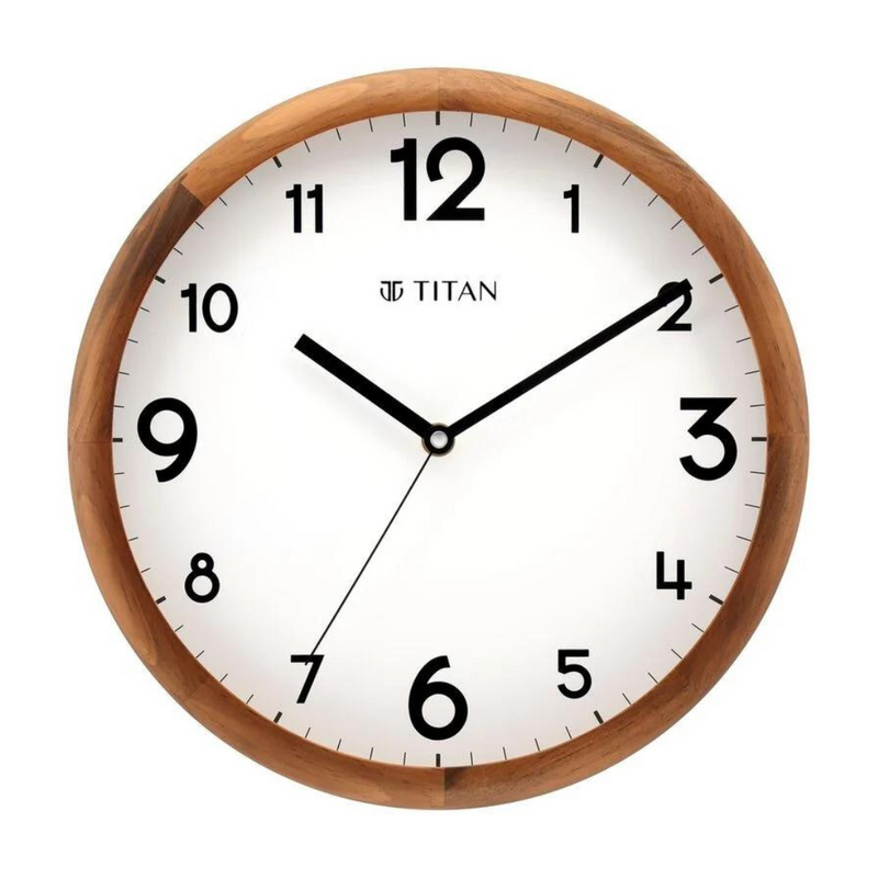 TITAN WALL CLOCK Wooden Wall Clock with White Dial and Silent Sweep - W0064WA01 - KRISHNA WATCH COMPANY