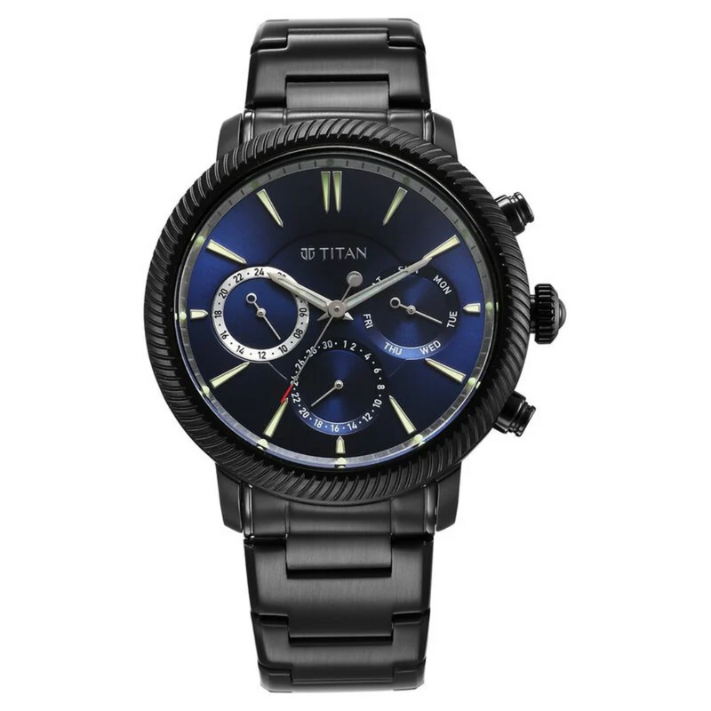 Titan Stellar Quartz Multifunction Blue Dial Watch for Men - 10012NM01 - KRISHNA WATCH COMPANY