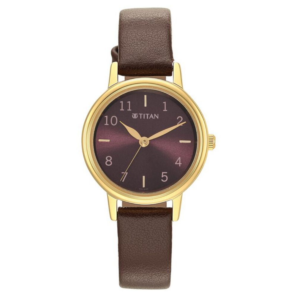 Titan Karishma Brown Dial Leather Strap Watch for Women 2678YL02 - KRISHNA WATCH COMPANY