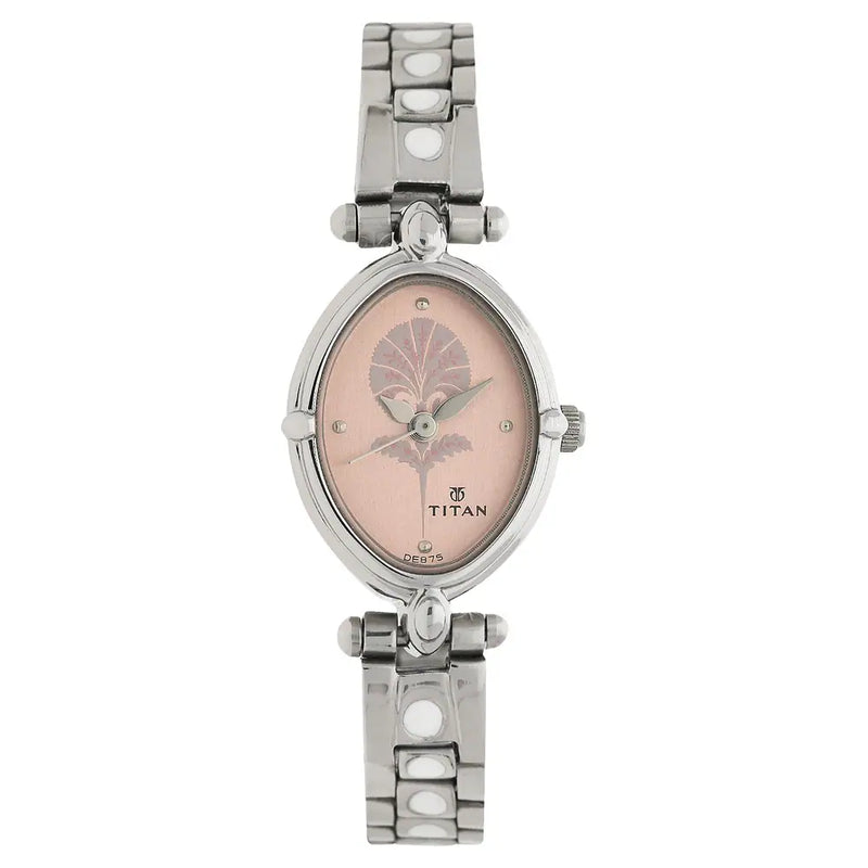 Titan Pink Dial Silver Stainless Steel Strap Watch 2419SM01 (DE875) - KRISHNA WATCH COMPANY