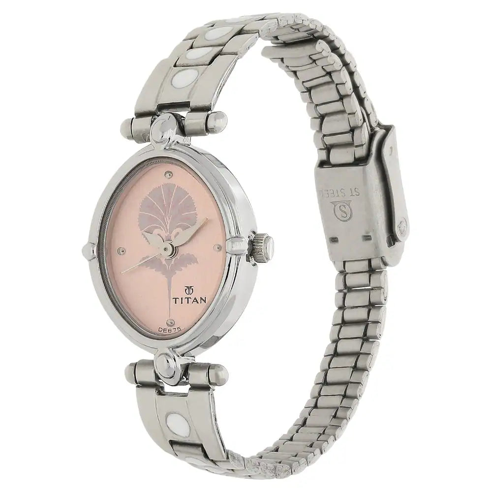 Titan Pink Dial Silver Stainless Steel Strap Watch 2419SM01 (DE875) - KRISHNA WATCH COMPANY