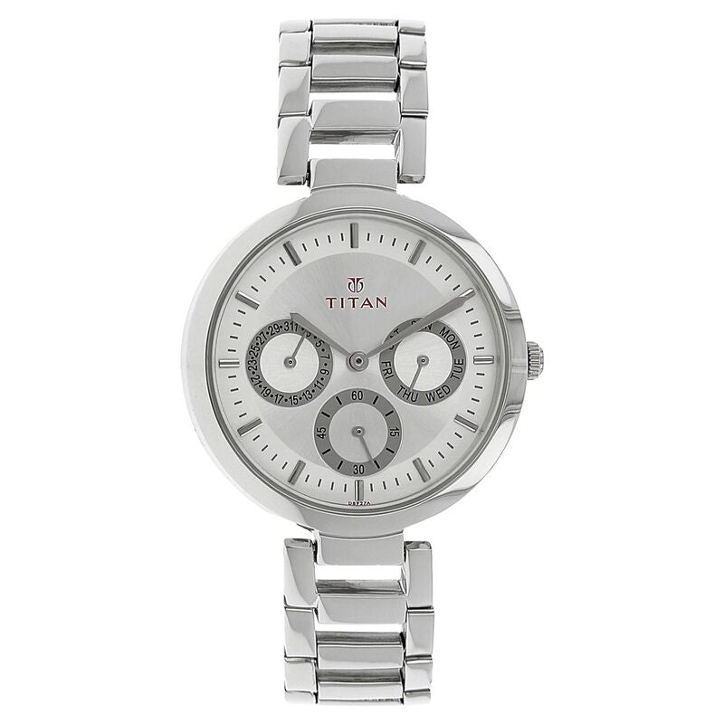 Titan Quartz Analog Silver Dial Stainless Steel Strap Watch for Women NR2480SM03 - KRISHNA WATCH COMPANY