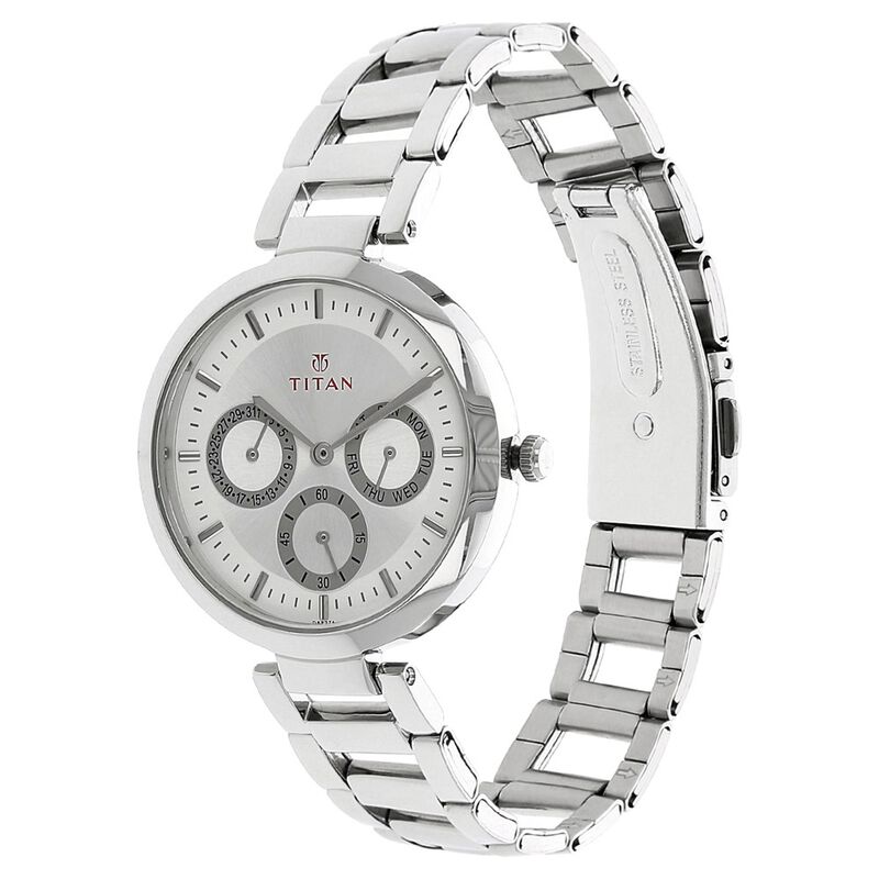 Titan Quartz Analog Silver Dial Stainless Steel Strap Watch for Women NR2480SM03 - KRISHNA WATCH COMPANY