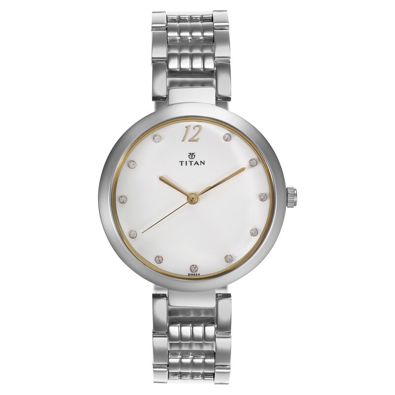 Titan Sparkle White Dial Analog Stainless Steel Strap watch for Women 2480SM09 - KRISHNA WATCH COMPANY