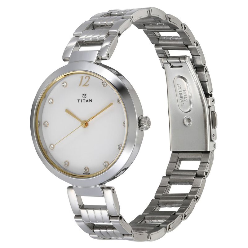 Titan Sparkle White Dial Analog Stainless Steel Strap watch for Women 2480SM09 - KRISHNA WATCH COMPANY