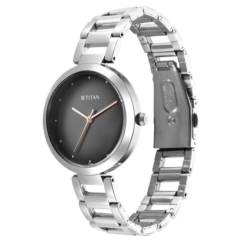 Titan Workwear Quartz Analog Black Dial Silver Stainless Steel Strap Watch for Women 2480SM13 - KRISHNA WATCH COMPANY