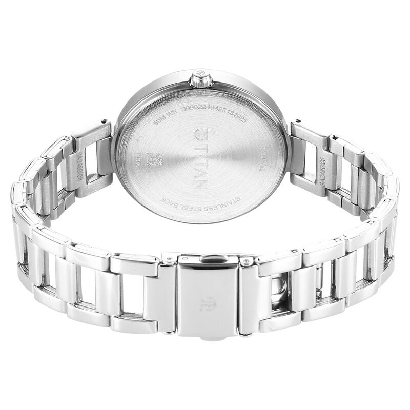 Titan Workwear Quartz Analog Black Dial Silver Stainless Steel Strap Watch for Women 2480SM13 - KRISHNA WATCH COMPANY