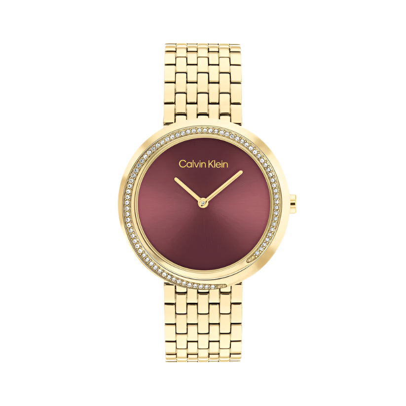 CALVIN KLEIN Twisted Bezel Women Quartz Bronze Dial Analog Stainless Steel Watch 25100069 - KRISHNA WATCH COMPANY