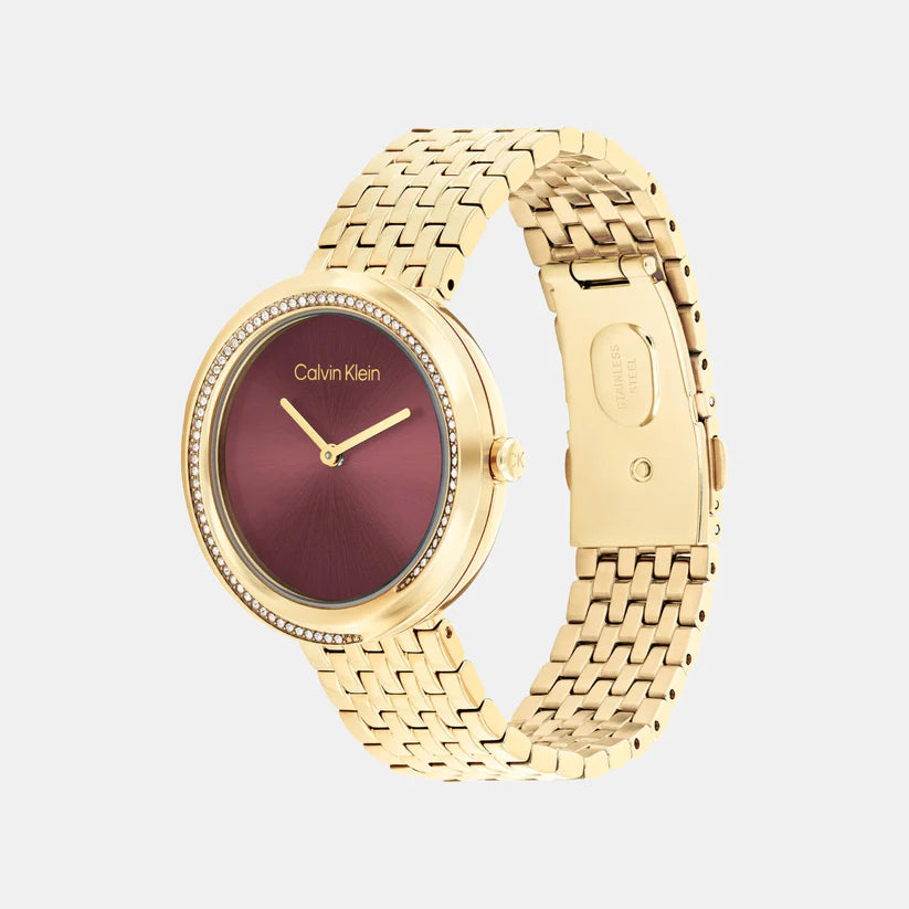 CALVIN KLEIN Twisted Bezel Women Quartz Bronze Dial Analog Stainless Steel Watch 25100069 - KRISHNA WATCH COMPANY