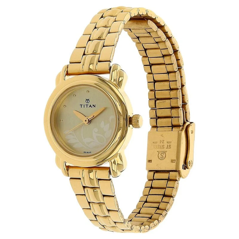 Titan Quartz Analog Champagne Dial Watch for Women - 2534YM01 - KRISHNA WATCH COMPANY