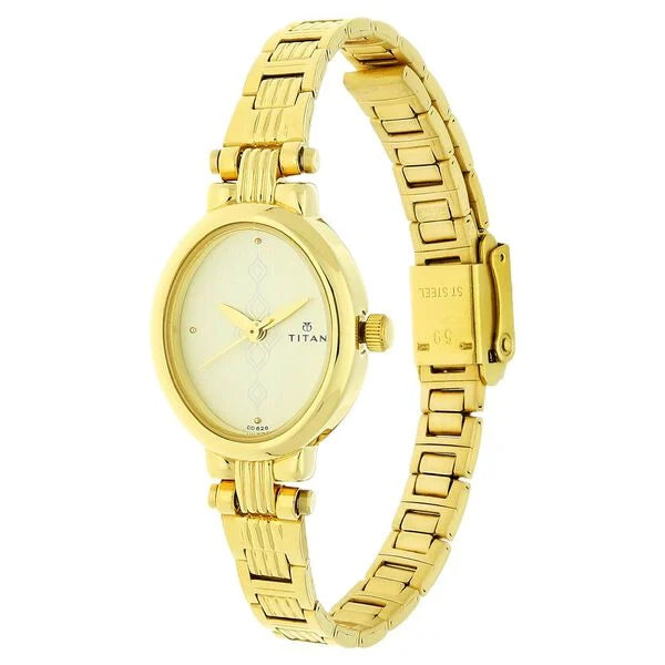 Titan Quartz Analog Champagne Dial Watch - 2535YM01 - KRISHNA WATCH COMPANY