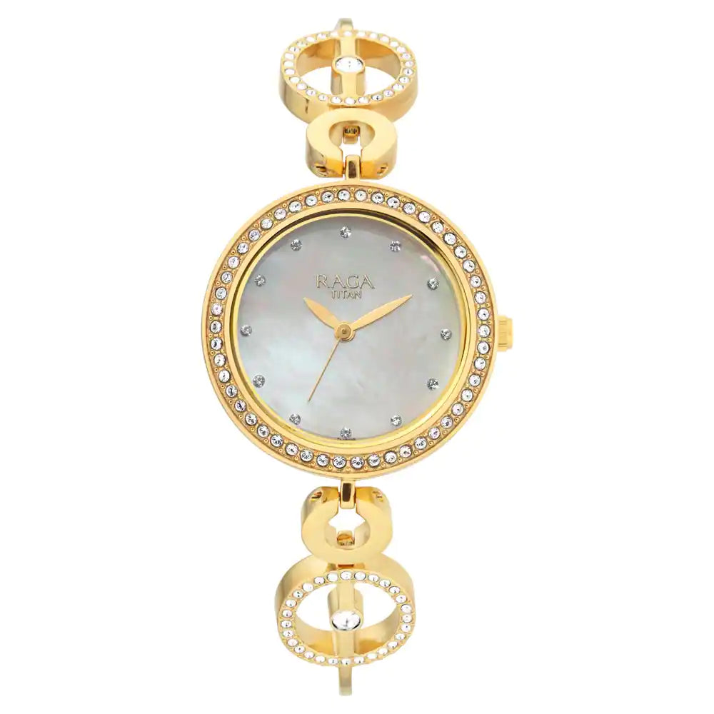 Titan Raga Mother of Pearl Dial Studded Watch NP2539YM02 (DJ606) - KRISHNA WATCH COMPANY