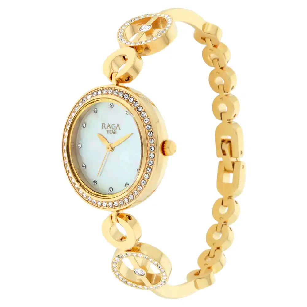 Titan Raga Mother of Pearl Dial Studded Watch NP2539YM02 (DJ606) - KRISHNA WATCH COMPANY