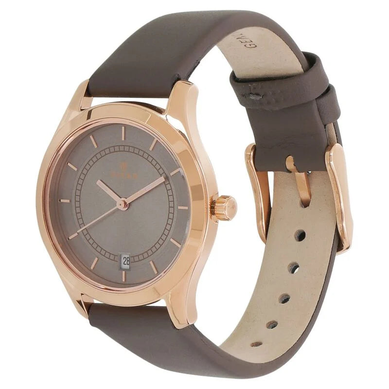 Titan Workwear Anthracite Dial Women Watch With Leather Strap / 2596WL02 - KRISHNA WATCH COMPANY