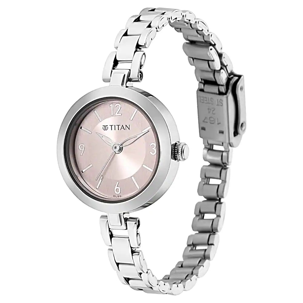 Titan Lagan Pink Dial Metal Strap Watch 2598SM06