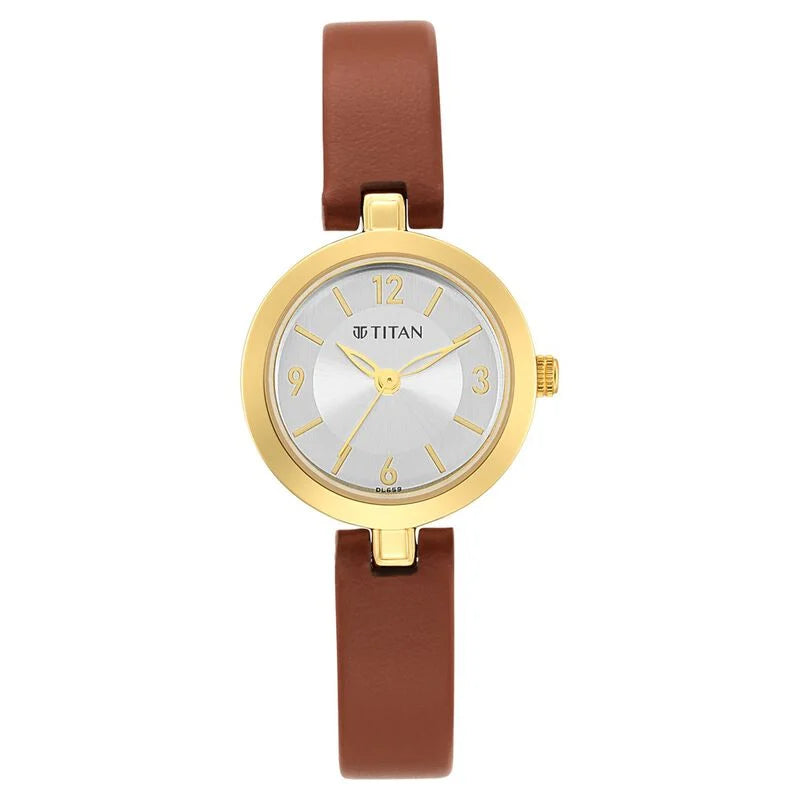 Titan Lagan Silver Dial Analog Leather Strap Watch for Women / 2598YL03 - KRISHNA WATCH COMPANY