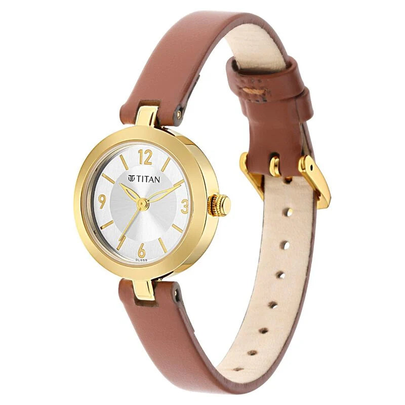Titan Lagan Silver Dial Analog Leather Strap Watch for Women / 2598YL03 - KRISHNA WATCH COMPANY