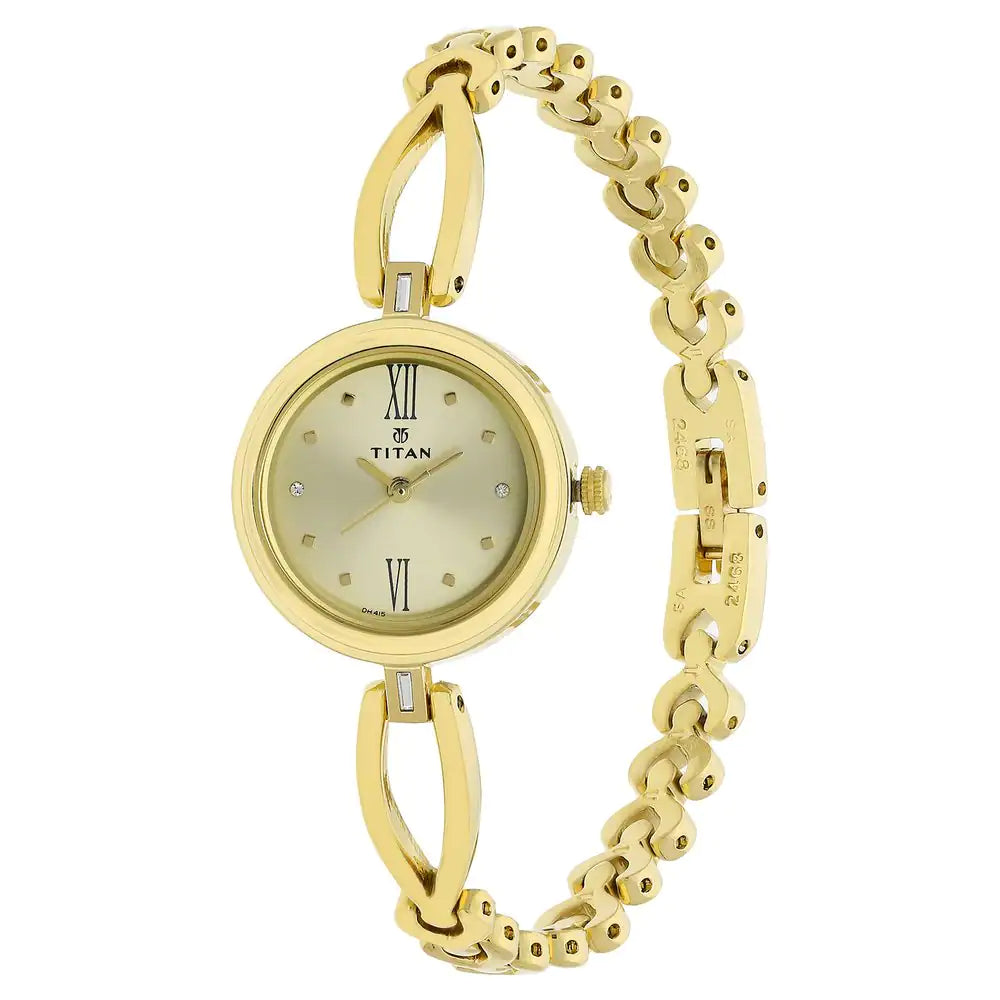 Titan Champagne Dial Golden Metal Strap Watch - 2601YM01 - KRISHNA WATCH COMPANY