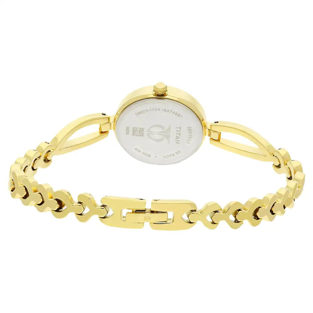 Titan Champagne Dial Golden Metal Strap Watch - 2601YM01 - KRISHNA WATCH COMPANY