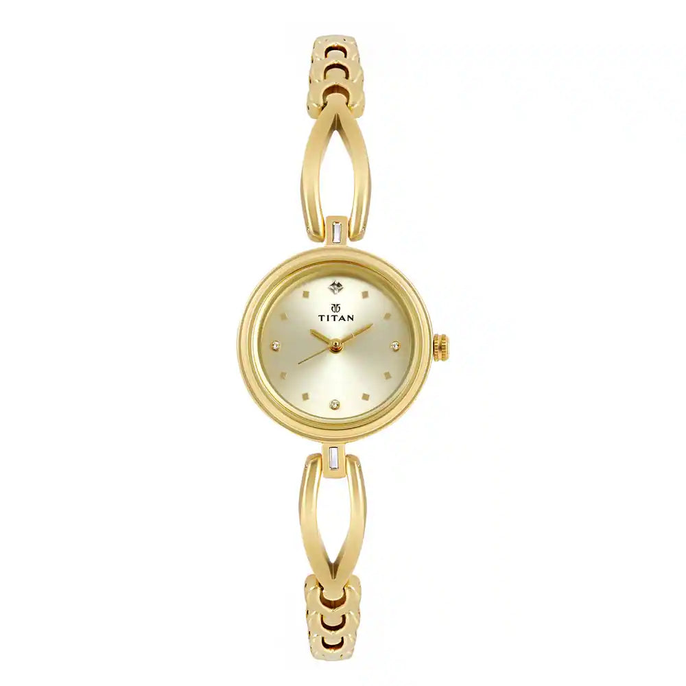 TITAN Champagne Dial Golden Metal Strap Watch 2601YM02(DH416) - KRISHNA WATCH COMPANY