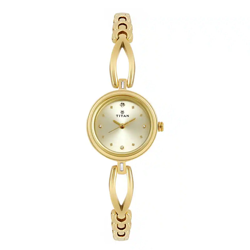 TITAN Champagne Dial Golden Metal Strap Watch 2601YM02(DH416) - KRISHNA WATCH COMPANY