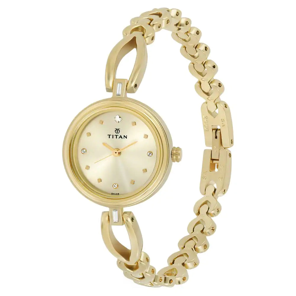 TITAN Champagne Dial Golden Metal Strap Watch 2601YM02(DH416) - KRISHNA WATCH COMPANY
