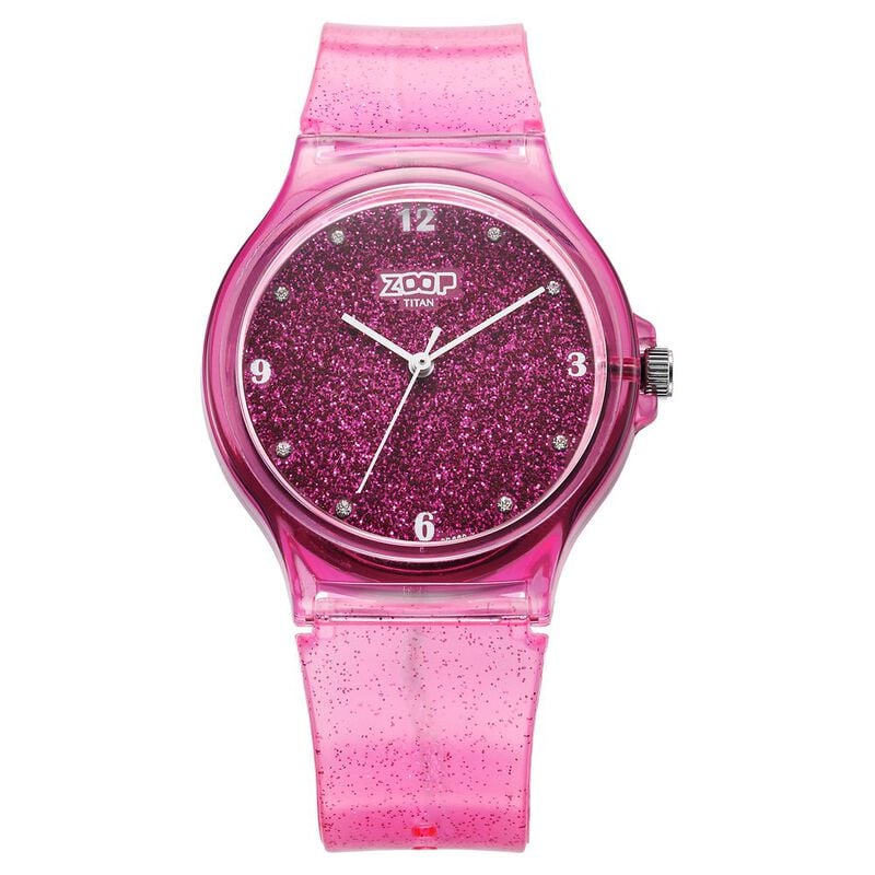 Zoop by Titan Glitter Quartz Analog Pink Dial Polyurethane Strap Watch for Kids 26030PP03W - KRISHNA WATCH COMPANY