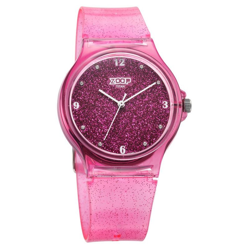 Zoop by Titan Glitter Quartz Analog Pink Dial Polyurethane Strap Watch for Kids 26030PP03W - KRISHNA WATCH COMPANY