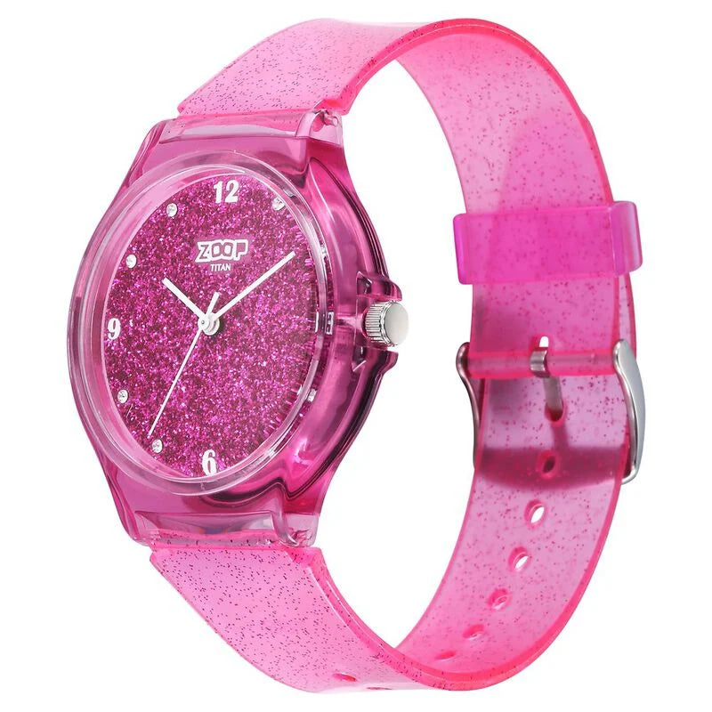 Zoop by Titan Glitter Quartz Analog Pink Dial Polyurethane Strap Watch for Kids 26030PP03W - KRISHNA WATCH COMPANY