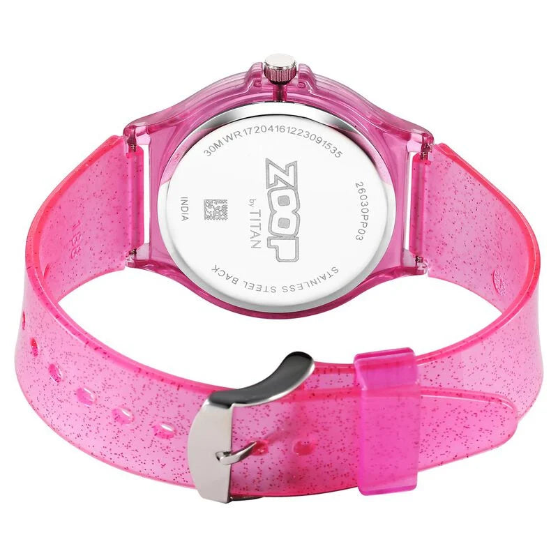 Zoop by Titan Glitter Quartz Analog Pink Dial Polyurethane Strap Watch for Kids 26030PP03W - KRISHNA WATCH COMPANY