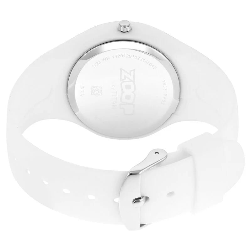 Zoop By Titan Pop Integrated Quartz Analog White Dial Silicone Strap Watch for Kids 26031PP02W - KRISHNA WATCH COMPANY