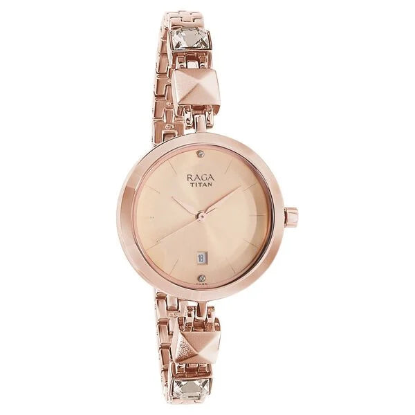 Titan Raga Viva Rose Gold Dial Analog Metal Strap watch for Women - 2606WM01 - KRISHNA WATCH COMPANY