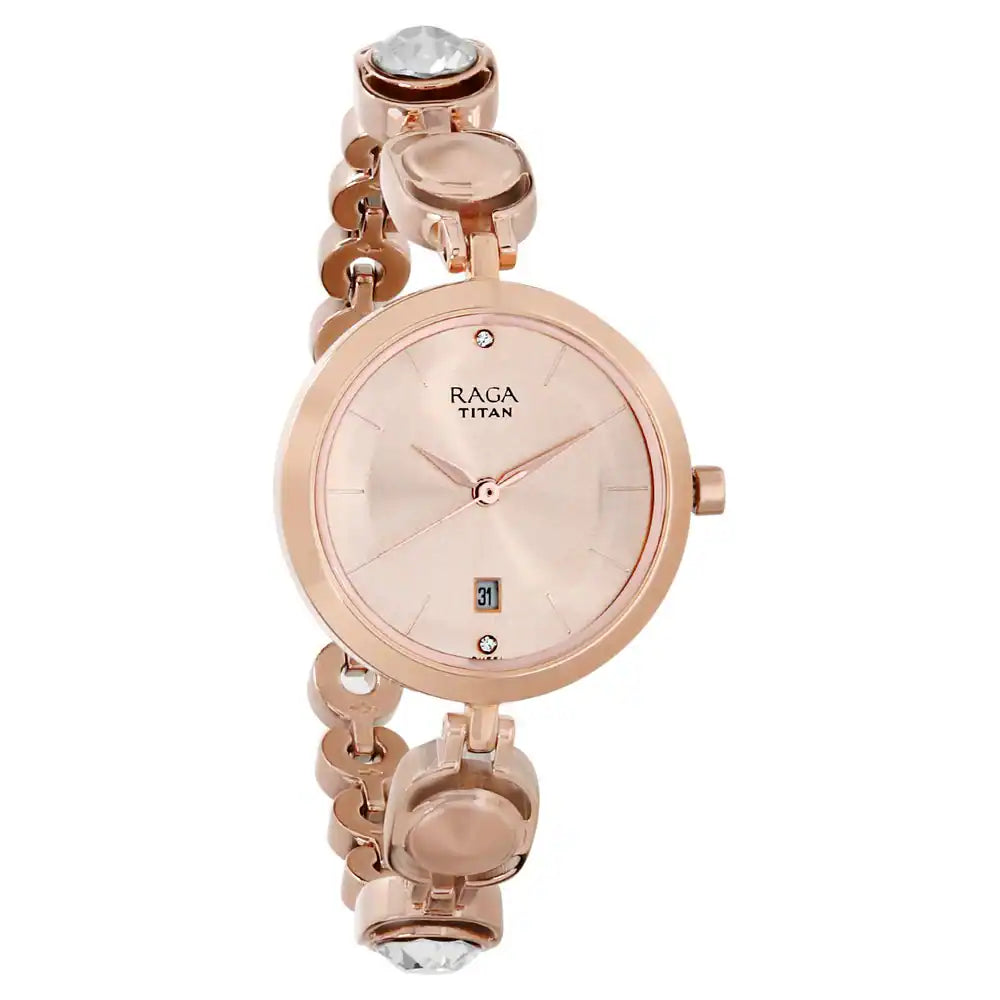 TITAN Raga Viva Rose Gold Dial Metal Strap Watch NQ2606WM02