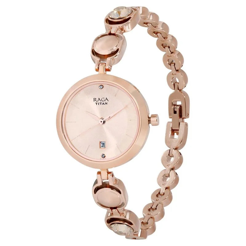 Titan Raga Viva Rose Gold Dial Analog with Date for Women - 2606WM02 - KRISHNA WATCH COMPANY