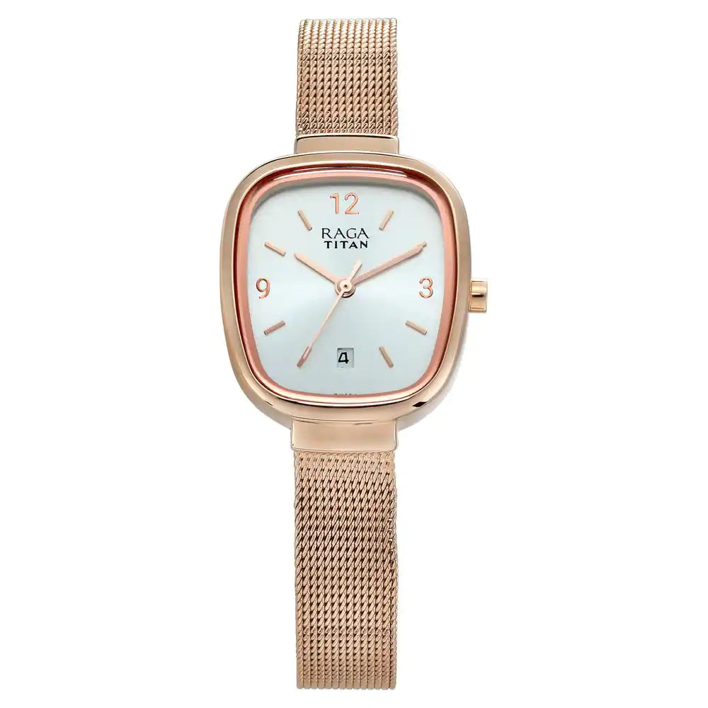 Titan Raga Silver Dial Rose Gold Stainless Steel Strap Watch NL2610WM01 (DH554) - KRISHNA WATCH COMPANY