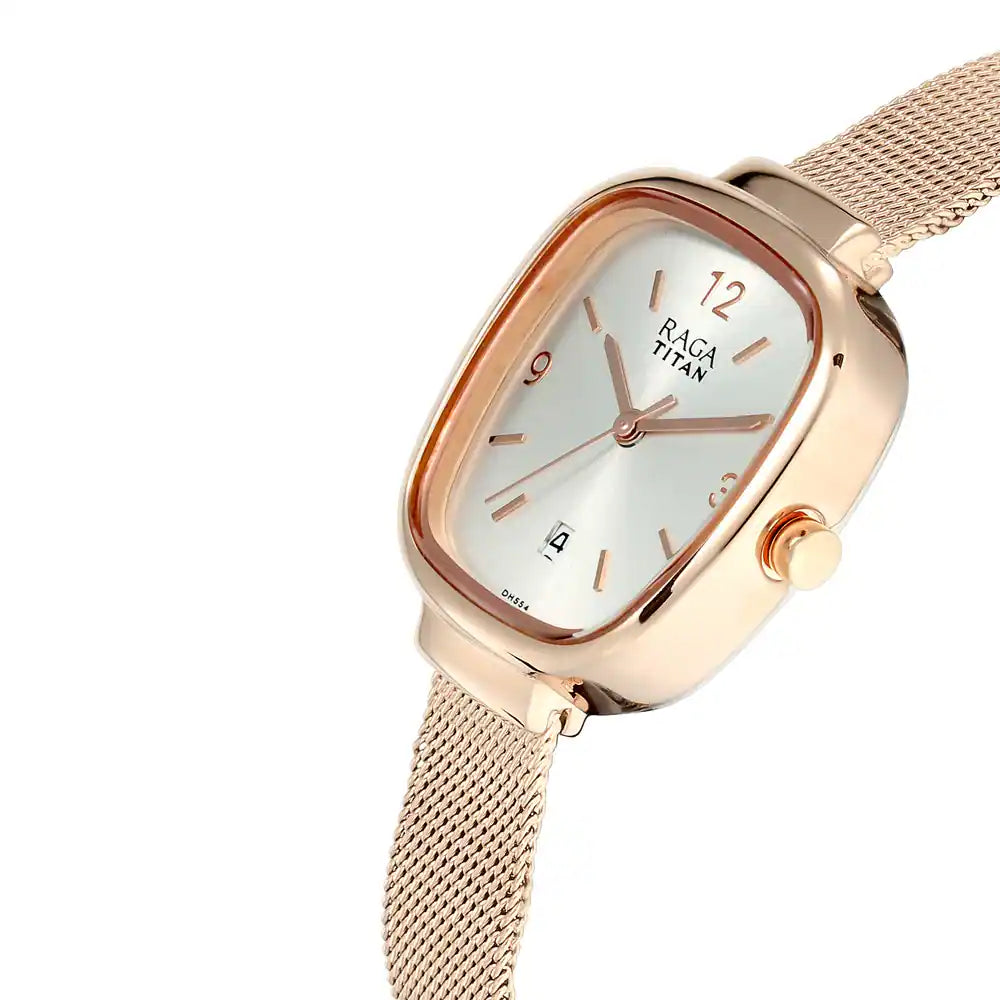 Titan Raga Silver Dial Rose Gold Stainless Steel Strap Watch NL2610WM01 (DH554) - KRISHNA WATCH COMPANY
