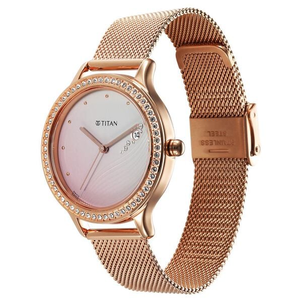 Titan Purple Glam It Up Pink Dial Analog with Date Watch for Women - 2634WM05