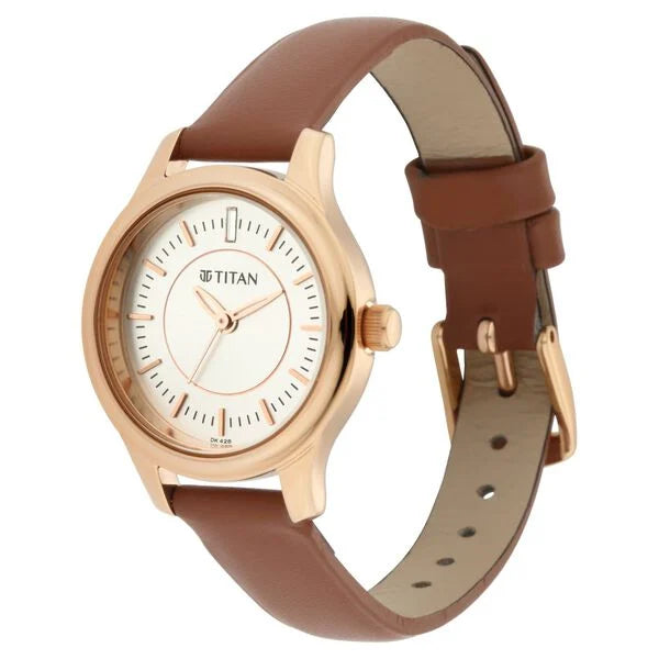 Titan Quartz Analog Silver Dial Leather Strap Watch for Women - 2638WL01 - KRISHNA WATCH COMPANY