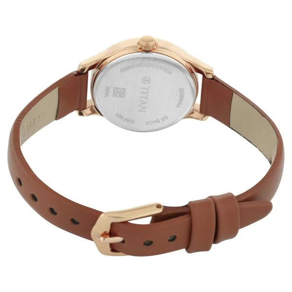 Titan Quartz Analog Silver Dial Leather Strap Watch for Women - 2638WL01 - KRISHNA WATCH COMPANY
