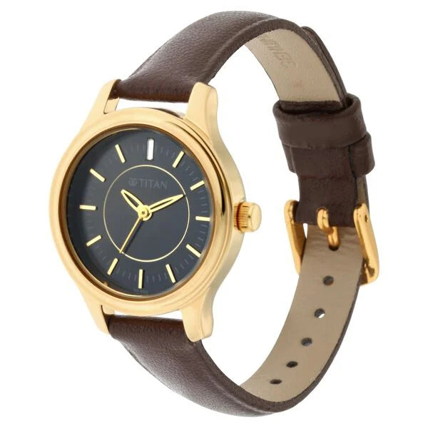 Titan Quartz Analog Black Dial Leather Strap Watch for Women 2638yl01 - KRISHNA WATCH COMPANY