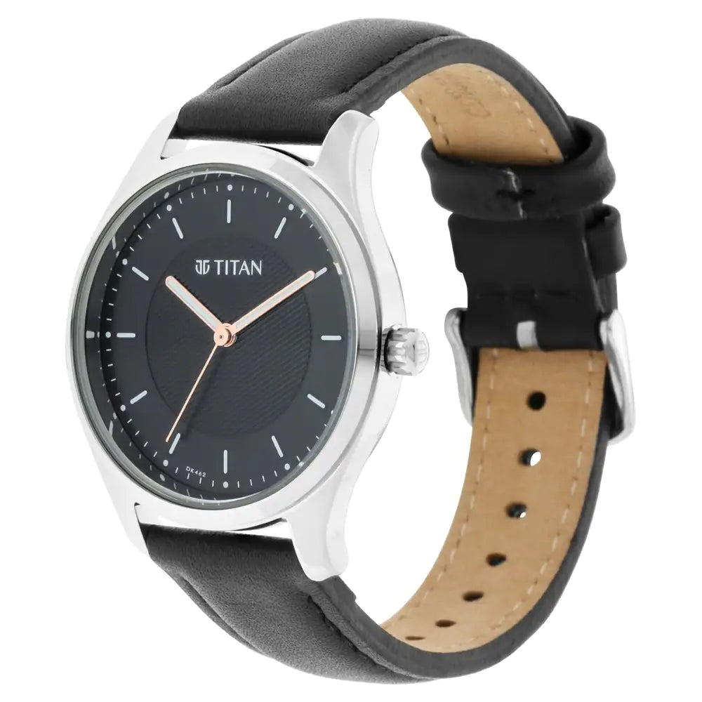 TITAN Workwear Watch with Black Dial & Leather Strap - 2639SL01 - KRISHNA WATCH COMPANY