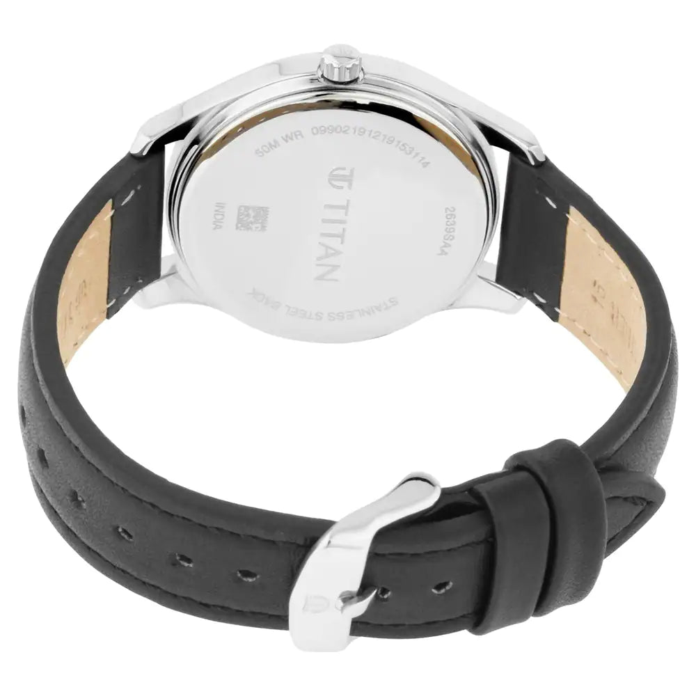 TITAN Workwear Watch with Black Dial & Leather Strap - 2639SL01 - KRISHNA WATCH COMPANY